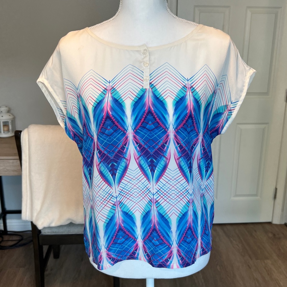BDG Urban Outfitters Abstract Geometric Print White Boxy Top - Size XS